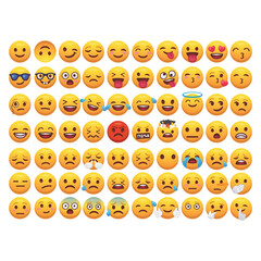 Emoji set - collection of yellow square smiley icons