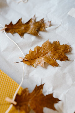 garland made of waxed fall leaves