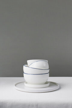 White plates, bowls and dishes