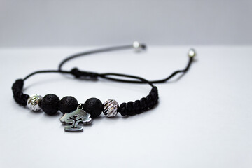 Beautiful bracelet with a tree pendant. Bracelets of thread and black stone. Black bracelets. Women accessories.