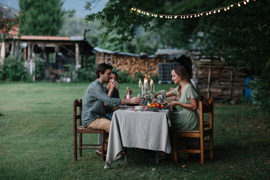 Friends Having a Backyard Dinner Party