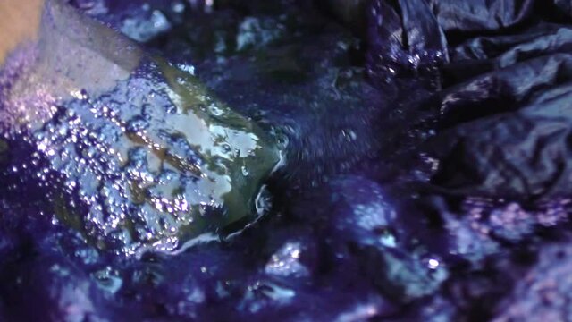 Closeup Of Dyeing Process Of Organic Textiles And Clothes In Pakistan, Traditional Culture