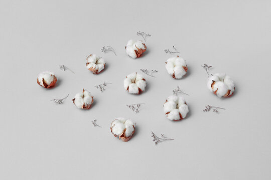 Soft cotton flowers on grey