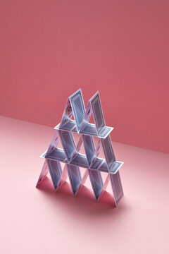 Game cards in shape of pyramid