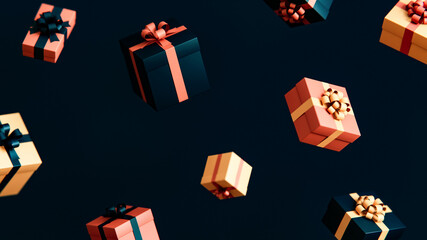 Falling Gift Boxes with Ribbons