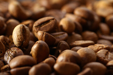 Close up of roasted coffee beans