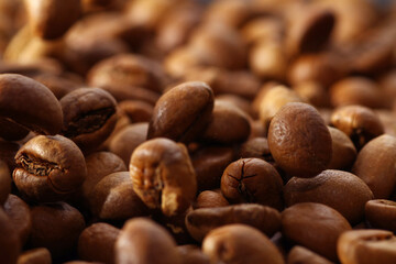 Close up of roasted coffee beans