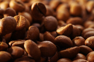 Close up of roasted coffee beans