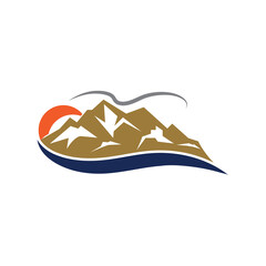 Simple Modern Mountain Landscape Logo Design Vector, Rocky Ice Top Mount Peak Silhouette