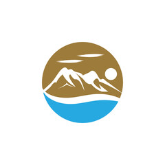 Simple Modern Mountain Landscape Logo Design Vector, Rocky Ice Top Mount Peak Silhouette