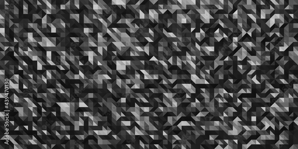 Poster Modern crystal design texture in black color. Abstract geometric pattern background with small size triangles. Low poly random tiles. 3D Rendering.