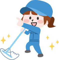 決めポーズをする女性清掃員