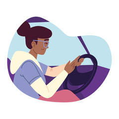 happy woman driving car