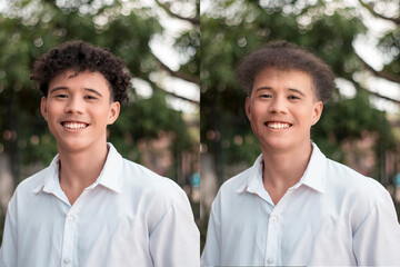 A happy Filipino-African college student. Handsome biracial young man with a great smile outdoors.