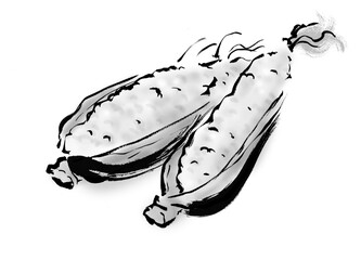 手描きの2本のとうもろこし　