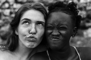 Best friends making funny faces