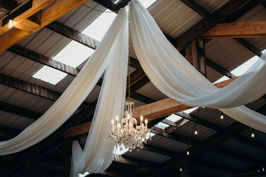 Beautiful Chandelier in Barn Venue