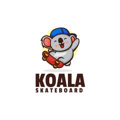 Vector Logo Illustration Koala Skateboard Mascot Cartoon Style.