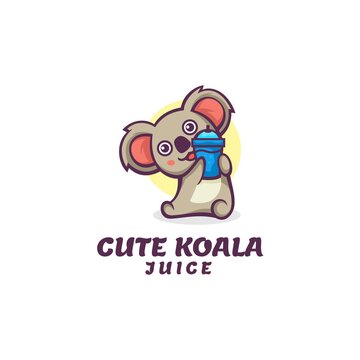 Vector Logo Illustration Cute Koala Mascot Cartoon Style.