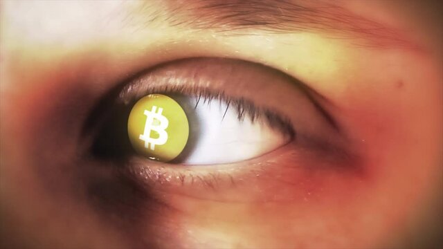 Bitcoin Cryptocurrency on Eyeball Logo Reveal ProRes 4k | BTC Coin Digital Currency Crypto Animation Eye Render Abstract Symbol Token Intro.