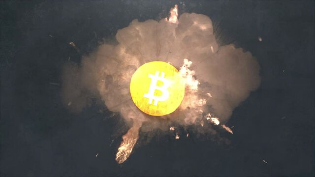 Bitcoin Cryptocurrency Realistic Impact Explosion Logo Reveal ProRes 4k | BTC Coin Digital Currency Crypto Animation Particle Render Abstract Symbol Token Intro.
