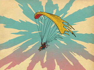 Paraglider Flying In Sky With Clouds 