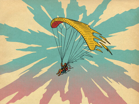 Paraglider Flying In Sky With Clouds 