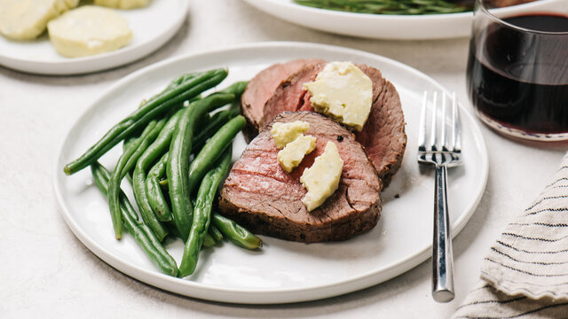 Plated Beef Tenderloin with Blue Cheese Butter