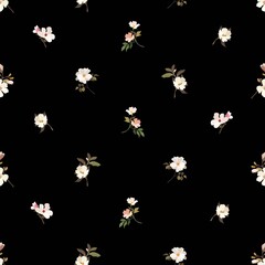 Vintage flowers. Seamless pattern. A branch of a blossoming tree. Flat vector isolated illustration. Pastel colors.