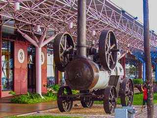 Old steam-powered vehicle exposed at Estação das Docas in Belém-Brazil. (Docks Station)