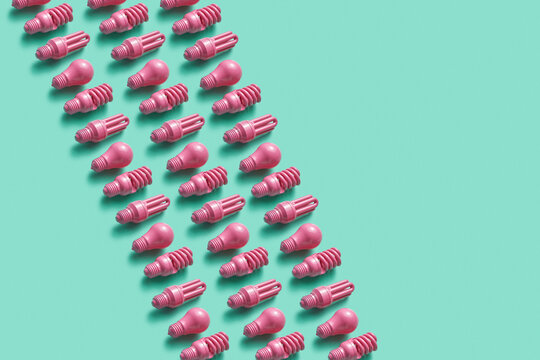 Pink light bulbs in rows