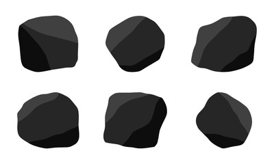 Black coal set. Fossil fuel. Lignite stone.