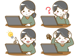 パソコンを操作する太った中年女性