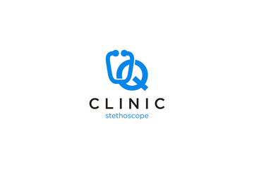 Letter Q Logo with stethoscope for medical and pharmacy.
