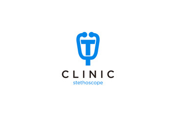 Letter T Logo with stethoscope for medical and pharmacy.