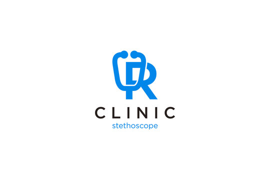 Letter R Logo with stethoscope for medical and pharmacy.