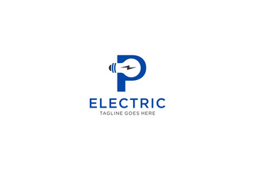 P Letter Logo Design With Light bulb and lightning bolt. Electric Bolt Letter Logo.