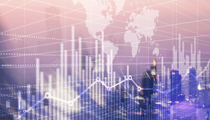 Abstract stock market bar graph on world map background