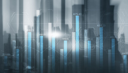 Universal background. Diagrams with numbers on the background of the city