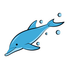 flat color vector illustration of a blue dolphin