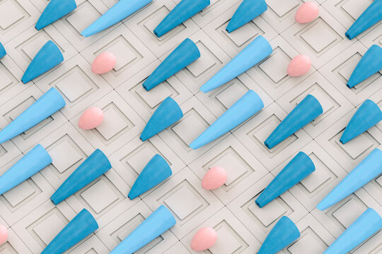 Abstract tubes and spheres on grey background