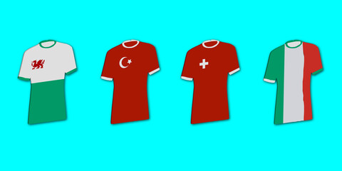 European football tournament. 2020 Euro soccer championship shirt flag of the team that take participant in the championship 