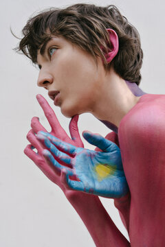 androgynous model with bodypainting