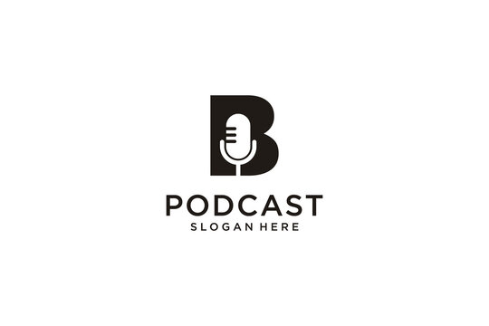 initial letter B with microphone podcast logo design template