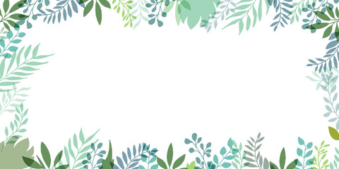 手描きタッチのシンプル草木フレーム背景　Set hand drawn white isolated background. Botanical illustration. Decorative Botanical picture.