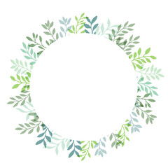 手描きタッチのシンプル草木リース型フレーム　Set hand drawn white isolated background. Botanical illustration. Decorative Botanical picture.