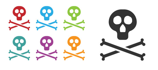 Black Bones and skull as a sign of toxicity warning icon isolated on white background. Set icons colorful. Vector