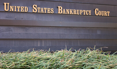 United States Bankruptcy Court Sign with Grass in Foreground - obrazy, fototapety, plakaty