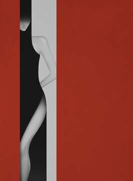 Attractive woman isolated on a red and gray background