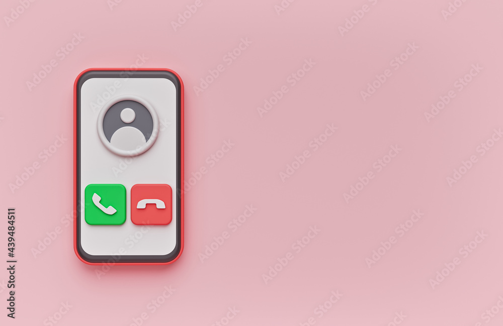 Poster smartphone call screen interface. minimal design with copy space. 3d rendering